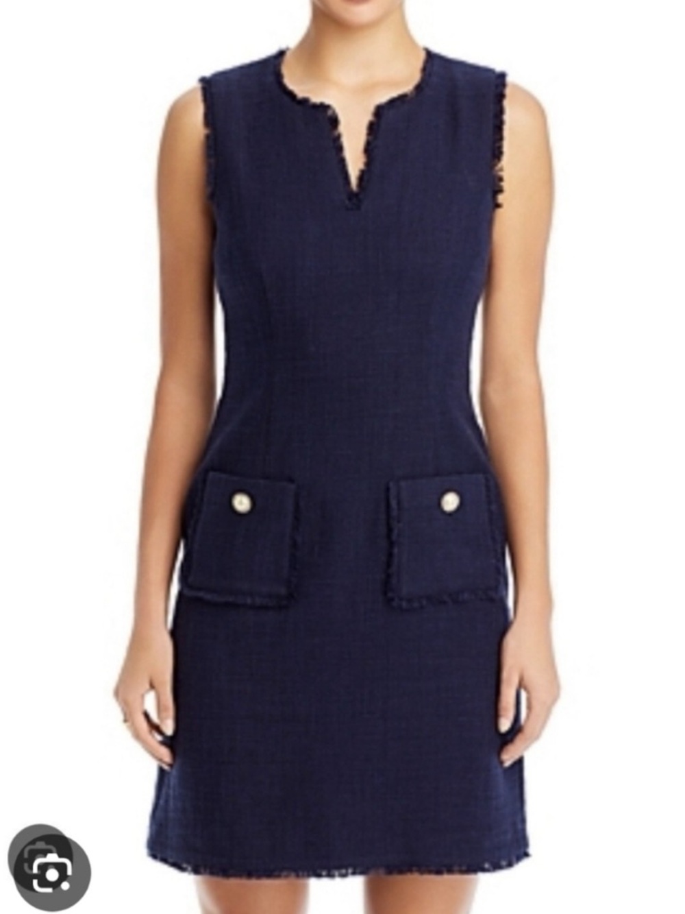 Karl Lagerfeld Navy Tweed Sleeveless Sheath Dress